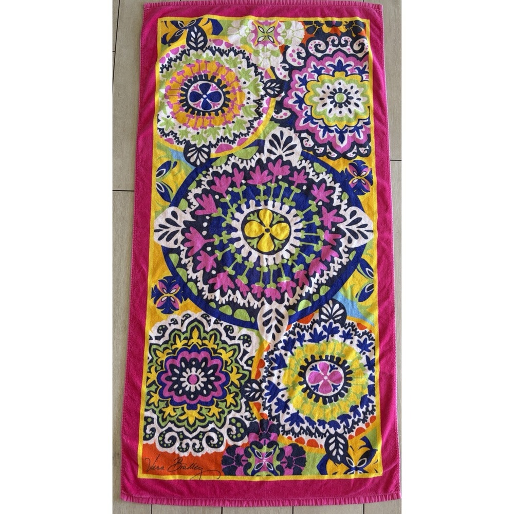 Vera Bradley Rio Beach Towel Pink Floral 32" x 62" Colorful Preppy Boho Retired